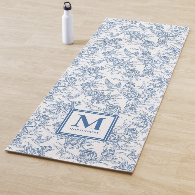 Blue Toile French Custom Name Yoga Mat (In Situ)