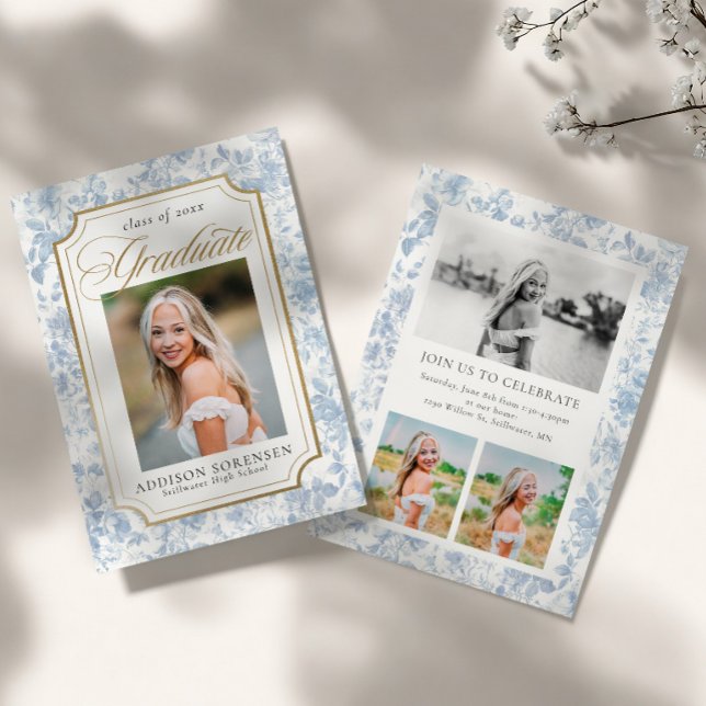 Blue Toile Graduation Invitation (Creator Uploaded)