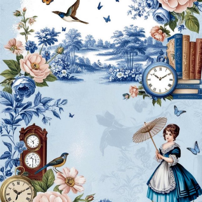 Blue Toile Jouy Junk Journal Page (Creator Uploaded)