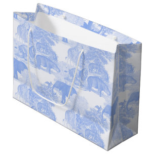 Blue Toile Jungle Animals Safari Chinoiserie Large Gift Bag