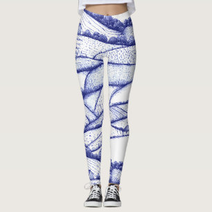 Blue Toile Landscape French Pastoral Scenes Leggings