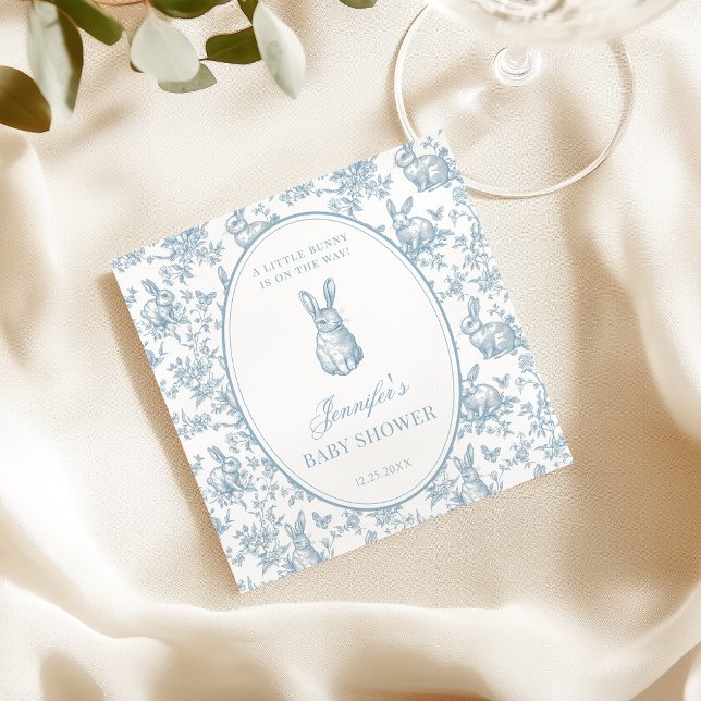 Blue Toile Little Bunny Easter Baby Boy Shower Napkin (Creator Uploaded)
