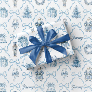 Blue Toile Nutcracker Wrapping Paper Christmas