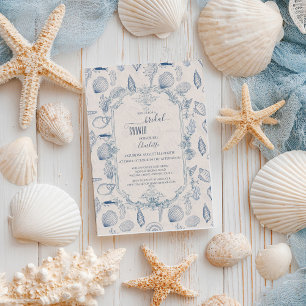 Blue toile Ocean Bridal Shower Invitation