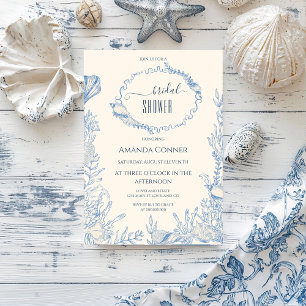 Blue toile ocean themed Bridal Shower Invitation