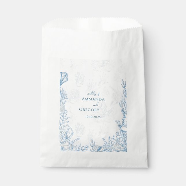 Blue Toile Ocean themed Wedding Favour Bags (Front)