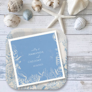 Blue Toile Ocean themed Wedding Napkin