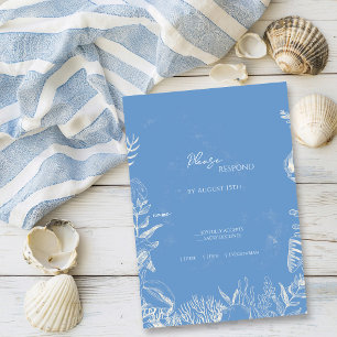 Blue Toile Ocean themed Wedding RSVP Card