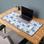 Blue Toile Palm Trees Lemons Pattern Desk Mat<br><div class="desc">Blue Toile Palm Trees Lemons Pattern Desk Mat. Bring a splash of tropical coastal charm to your home decor with this design featuring a light blue striped background adorned with sketched blue palm trees and vibrant yellow lemons. Add sophisticated elegance to your living space or office space with this unique,...</div>