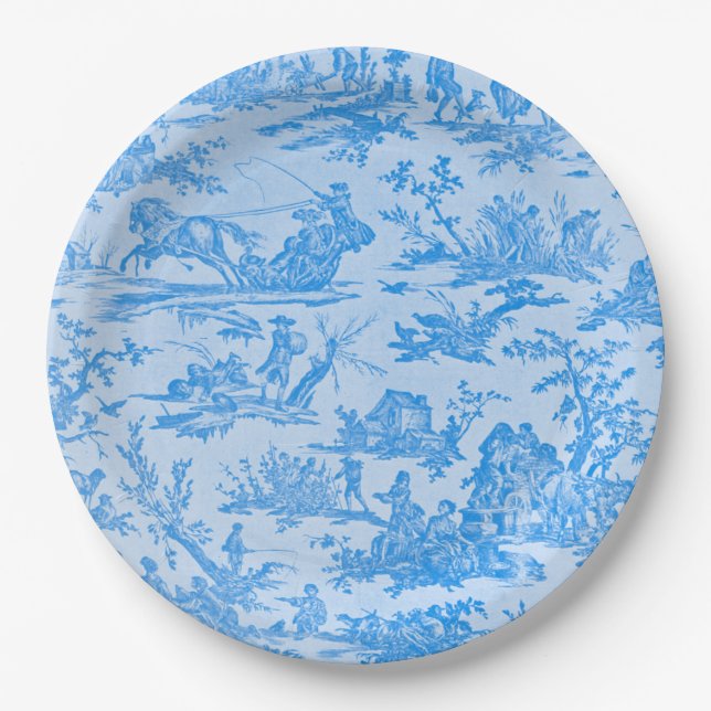 Blue Toile Paper Plate (Front)