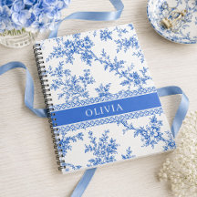 Blue Toile Personalised Name Notebook