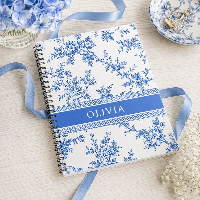 Blue Toile Personalised Name Notebook (Creator Uploaded)