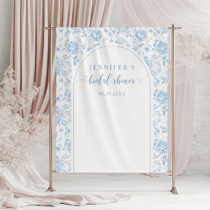Blue Toile Porcelain Floral Bridal Shower Backdrop Tapestry