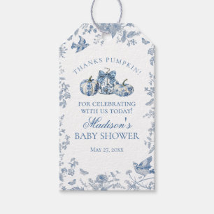 Blue Toile Pumpkin French Fall Baby Shower Favours Gift Tags