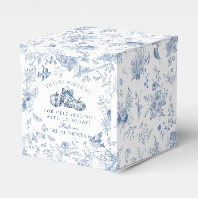 Blue Toile Pumpkin French Fall Bridal Shower Favour Box (Front Side)