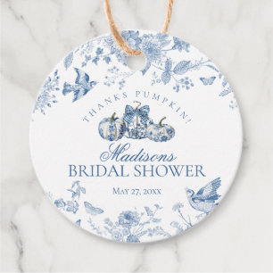 Blue Toile Pumpkin French Fall Bridal Shower Favour Tags
