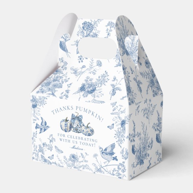 Blue Toile Pumpkin French Fall Dessert Favour Boxe Box (Front Side)