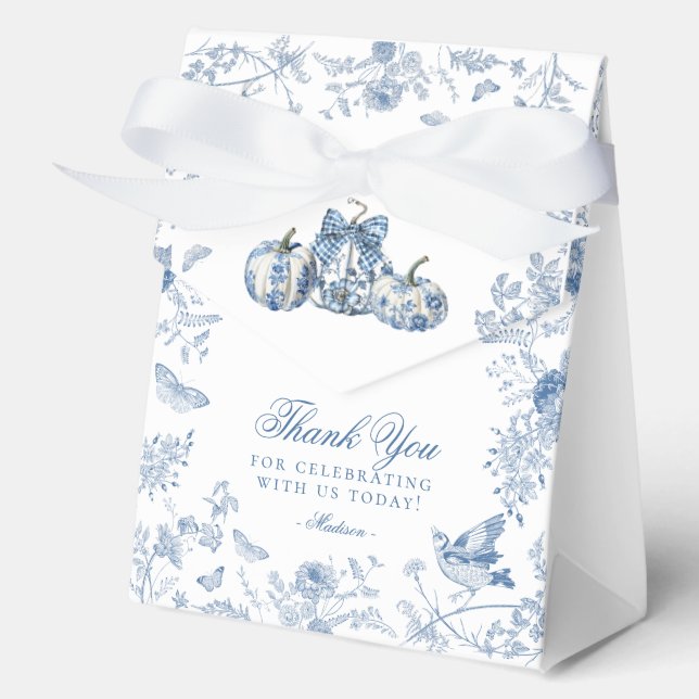 Blue Toile Pumpkin French Fall Dessert Favour Boxe Box (Front)