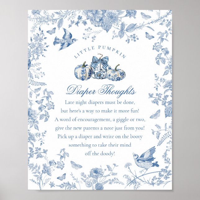 Blue Toile Pumpkin French Fall Diaper Thoughts Poster (Front)