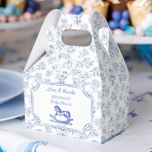 Blue toile rocking horse baby shower favours custo favour box