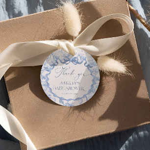 Blue Toile Safari Animal Baby Shower Thank Favour Tags