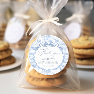 Blue Toile Safari Animal Baby Shower Thank You  Classic Round Sticker