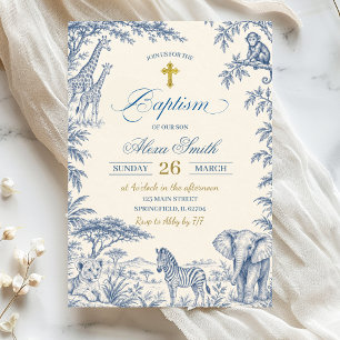 Blue Toile Safari Baptism Invitation