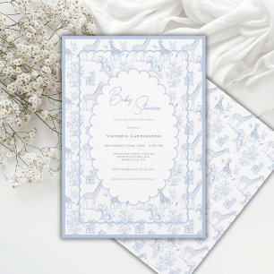 Blue Toile Safari Vintage Baby Shower Invitation