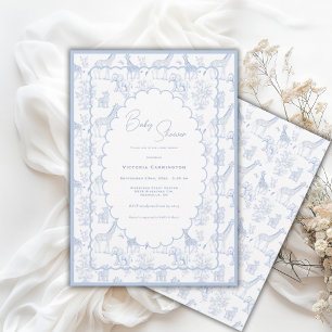 Blue Toile Safari Vintage Baby Shower Invitation