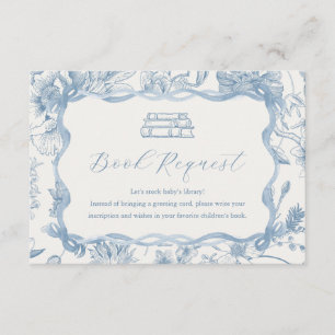 Blue Toile Teddy Bear Baby Shower Book Card