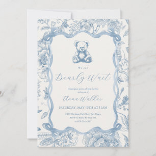 Blue Toile Teddy Bear Baby Shower Invitation