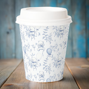 Blue Toile Teddy Bear Baby Shower Paper Cups