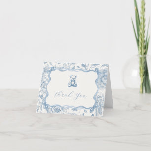Blue Toile Teddy Bear Thank You Card