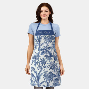 Blue Toile Tropical Boho Palm Tree Personalised Apron