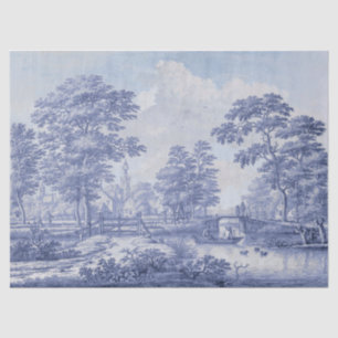 Blue Toile Vintage French Decoupage Blue Sky Tissue Paper