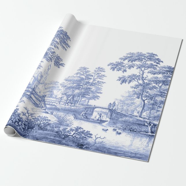 Blue Toile Vintage French Decoupage  Wrapping Pape Paper (Unrolled)