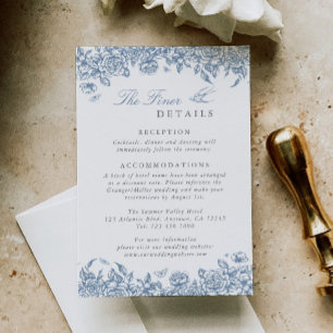 Blue Toile Wedding Details Enclosure Card Floral