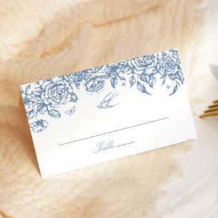 Blue Toile Wedding Folded Place Card Chinoiserie
