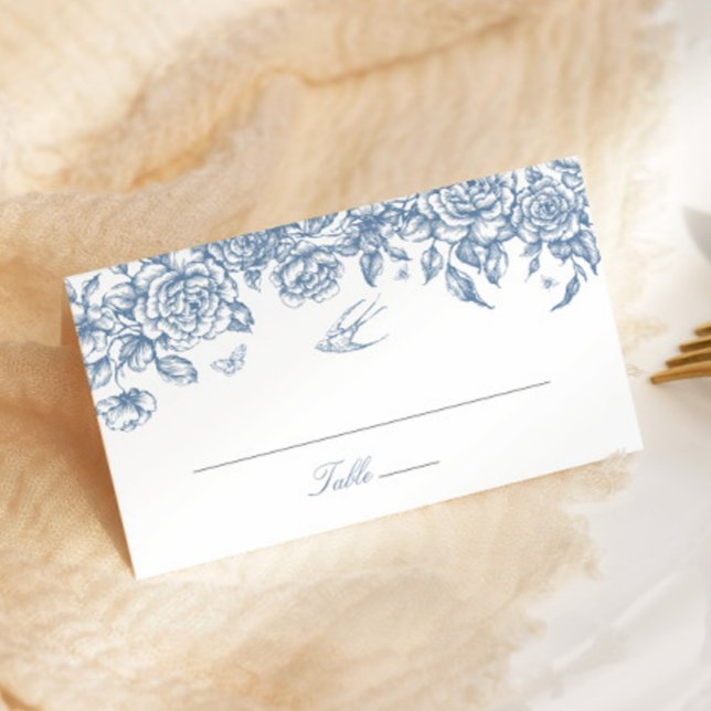 Blue Toile Wedding Folded Place Card Chinoiserie (Creator Uploaded)