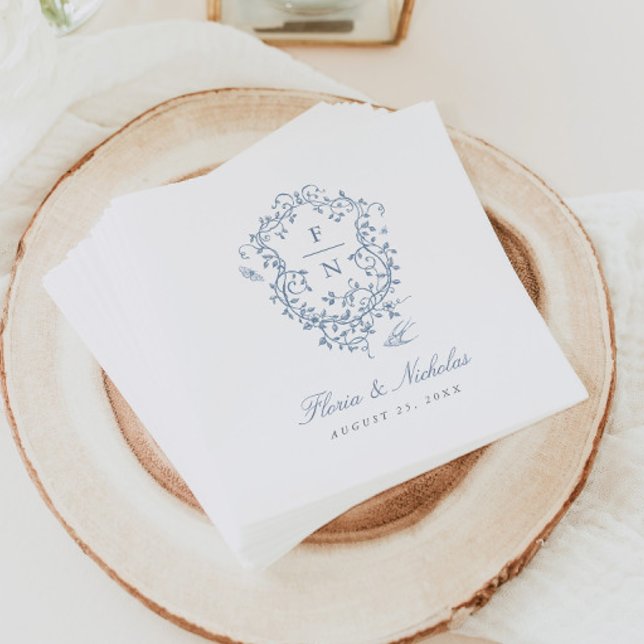 Blue Toile Wedding Paper Napkins Chinoiserie  (Creator Uploaded)