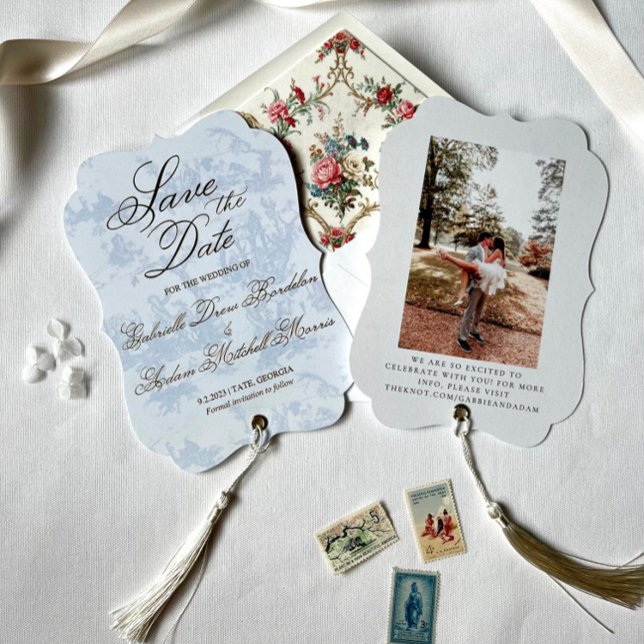 Blue Toile Wedding Save the Date Vintage  (Creator Uploaded)