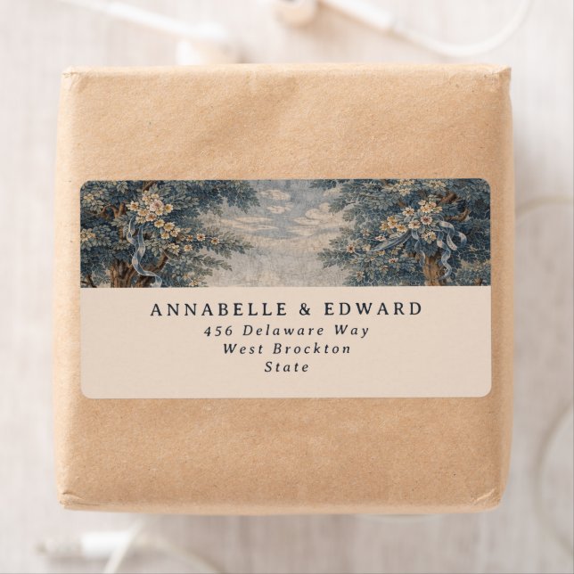 Blue Toile Wedding Vintage Tapestry elegant (Insitu)