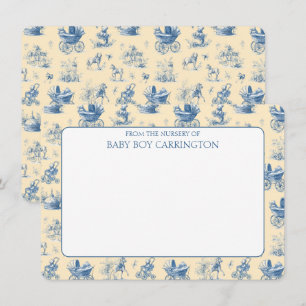 Blue Toile Whimsical Yellow Vintage Personalized Card