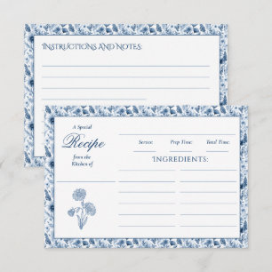 Blue Toile Wildflower Family Recipe Cards