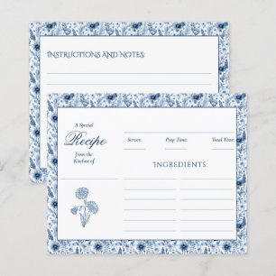 Blue Toile Wildflower Family Recipe Cards