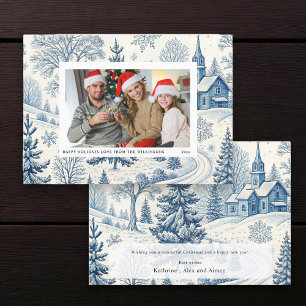  Blue toile winter Church Christmas Photo Card