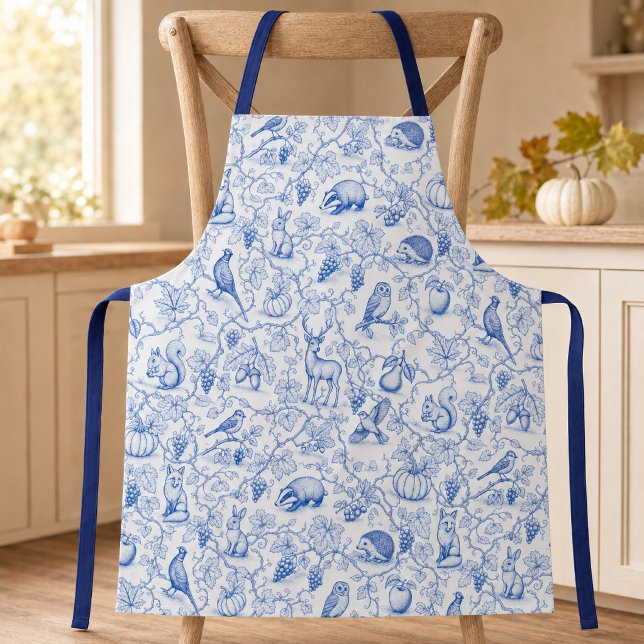 Blue Toile Woodland Animals Grapevines Apron (Creator Uploaded)