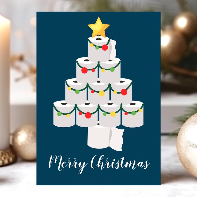 Blue Toilet Paper Christmas Tree Funny Holiday Card (Creator Uploaded)