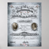 Blue Tone Butterfly Vintage Marriage Certificate