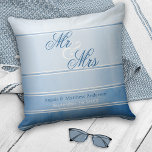 Blue Tone on Tone Striped Wedding or Anniversary Cushion<br><div class="desc">Pillow featuring a chic blue ton sur ton or tone on tone painted striped design with a silver lining. Beautiful for a wedding or anniversary or as a nautical themed beach house pillow..</div>